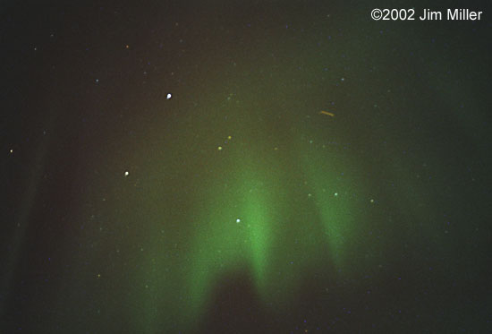 Northern Lights (Aurora Borealis) © 2002 Jim Miller - Canon Elan 7e, Canon 50mm f1.8, Kodak Gold 400