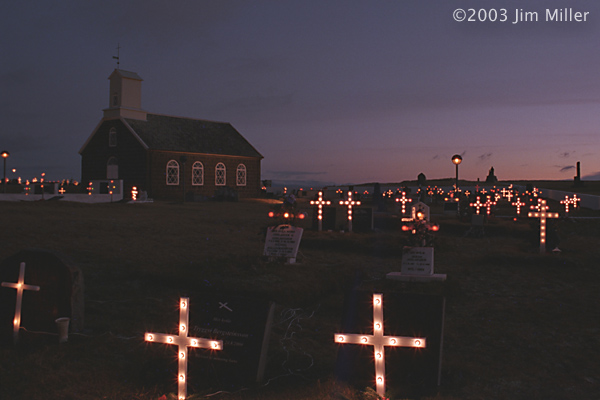New Year's Dawn at Innri-Njarðvíkurkirkja © 2002 Jim Miller - Canon Elan 7e, Canon 28mm f2.8, Kodak Gold 400